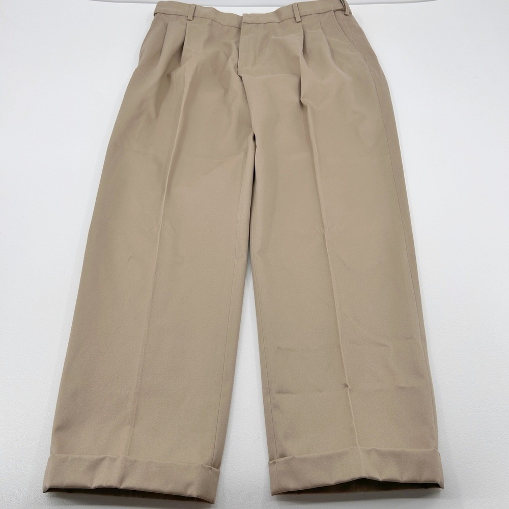 Lands End No Iron Comfort Waist Traditional Fit Pleated Front Cuff Chino Pant 35